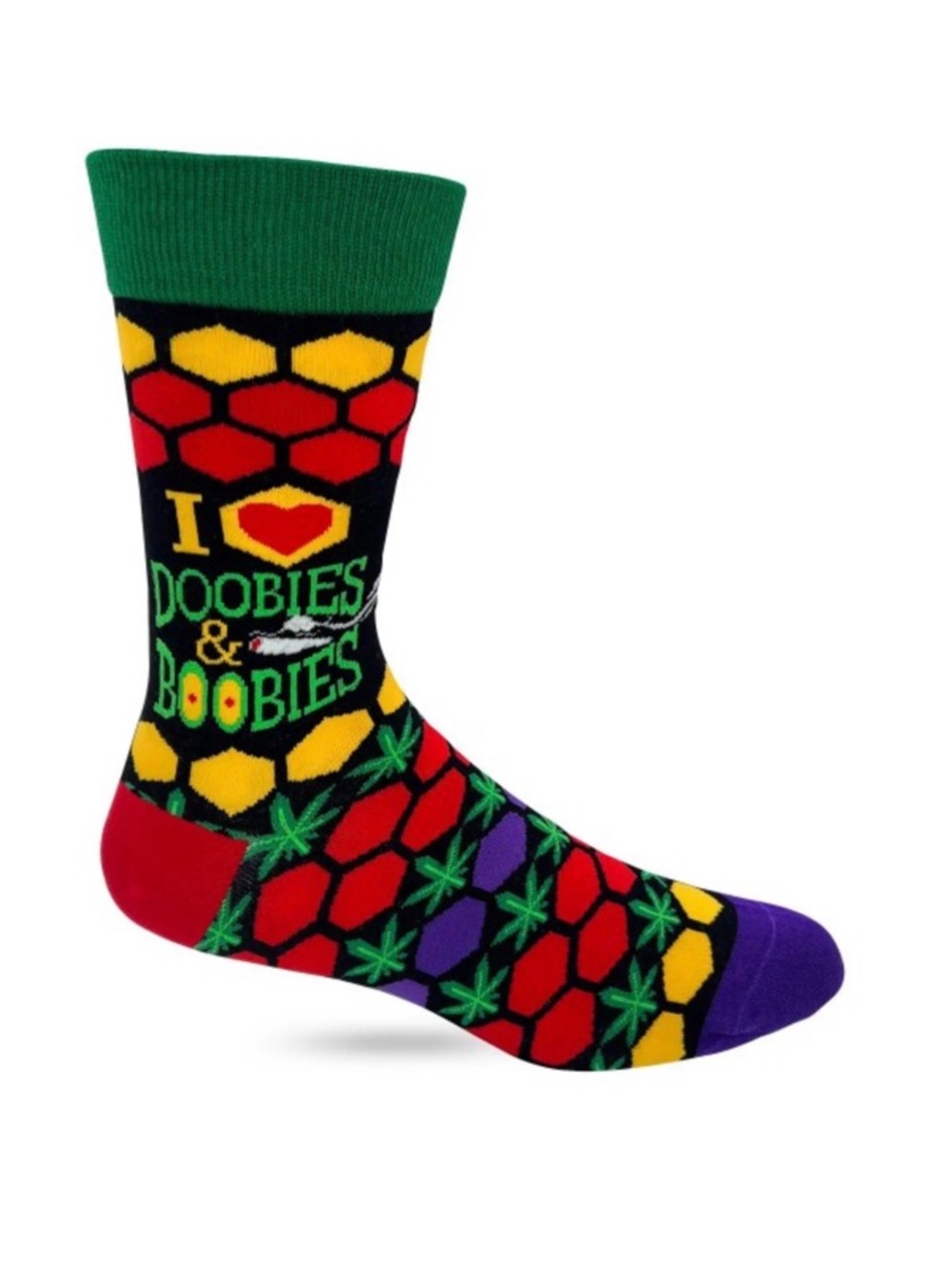 •Doobies & Boobies • Colorful 420 Enthusiast Novelty Crew Leaf Socks - Picture 3 of 3